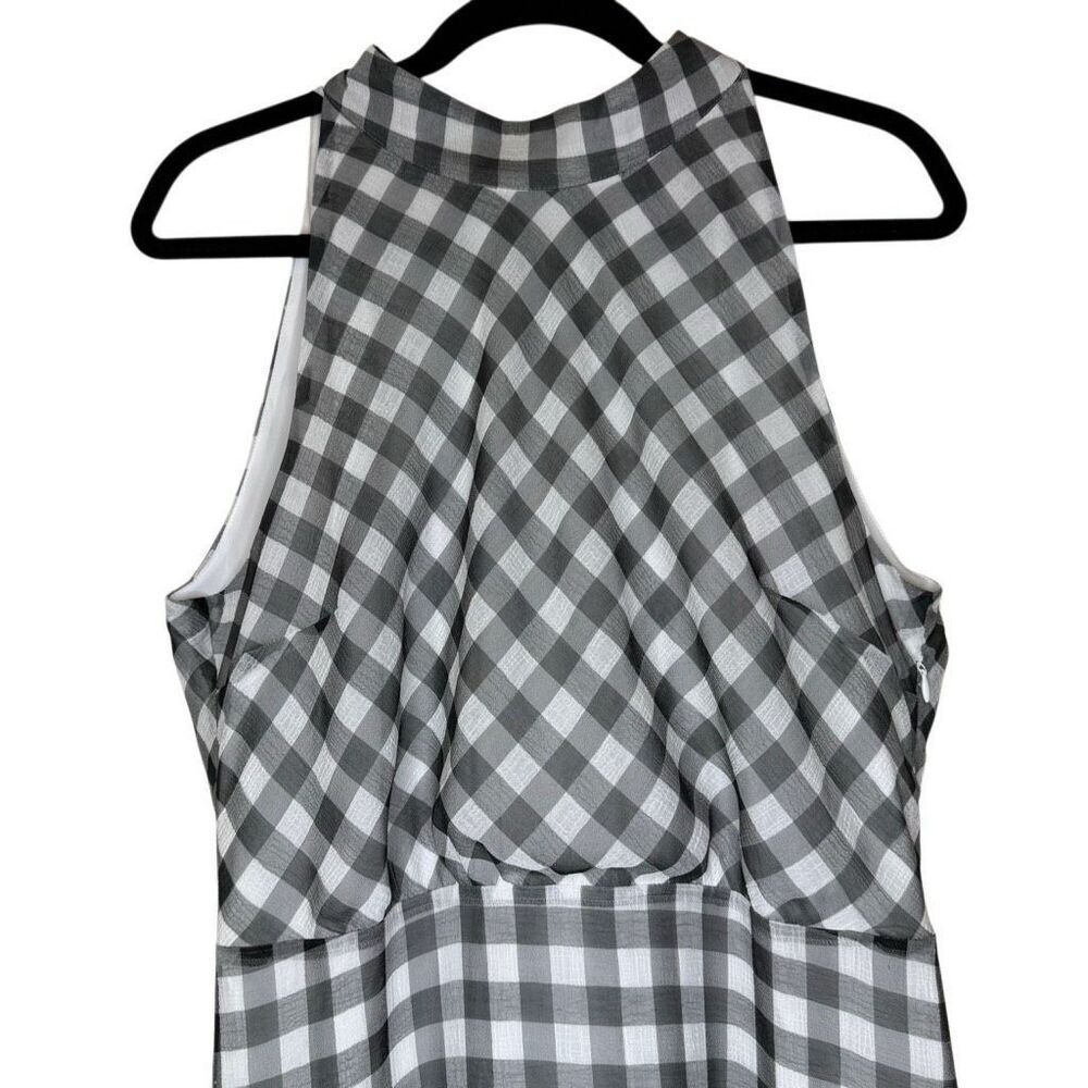 Sam Edelman Black and White Checked High Neck Halter Tiered Midi Dress Sz 14 - Picture 4 of 14